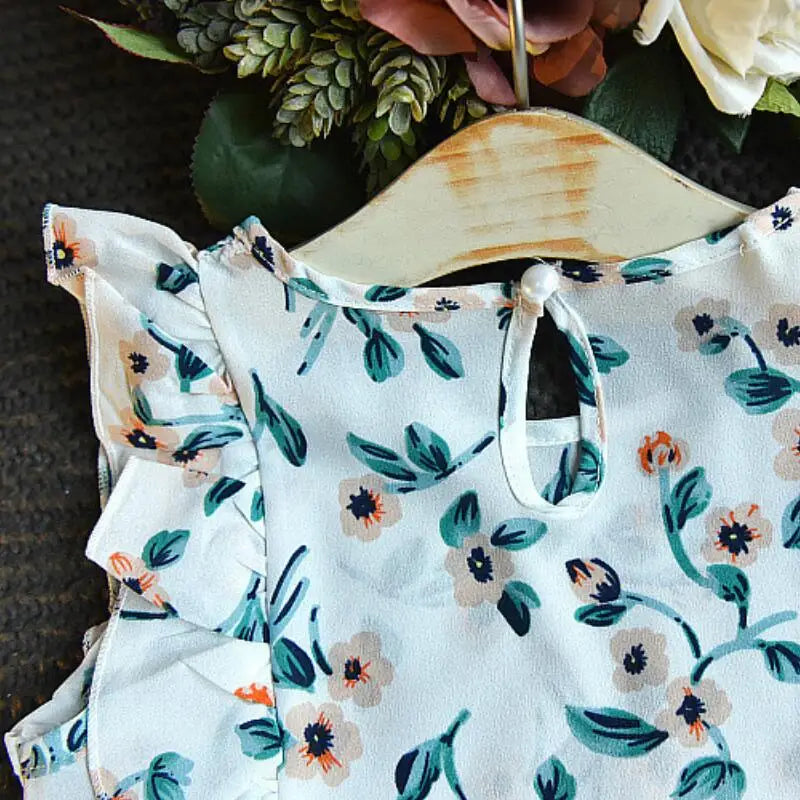 2-Piece Ruffle Sleeveless T-Shirt & Chiffon Flower Print Skirt, Toddler Baby Girl Outfit
