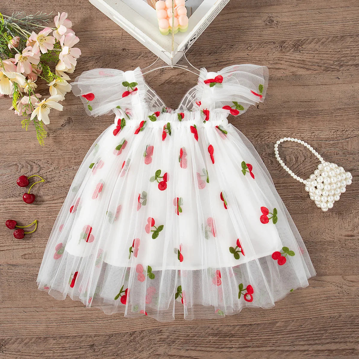Baby Girl Summer Dress – Fruit & Flower Print Princess Dress with Bow Back for Birthday & Party
