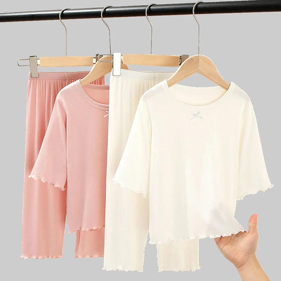 MOMSTAG Girls' Ice Silk Summer Home Clothes Set
