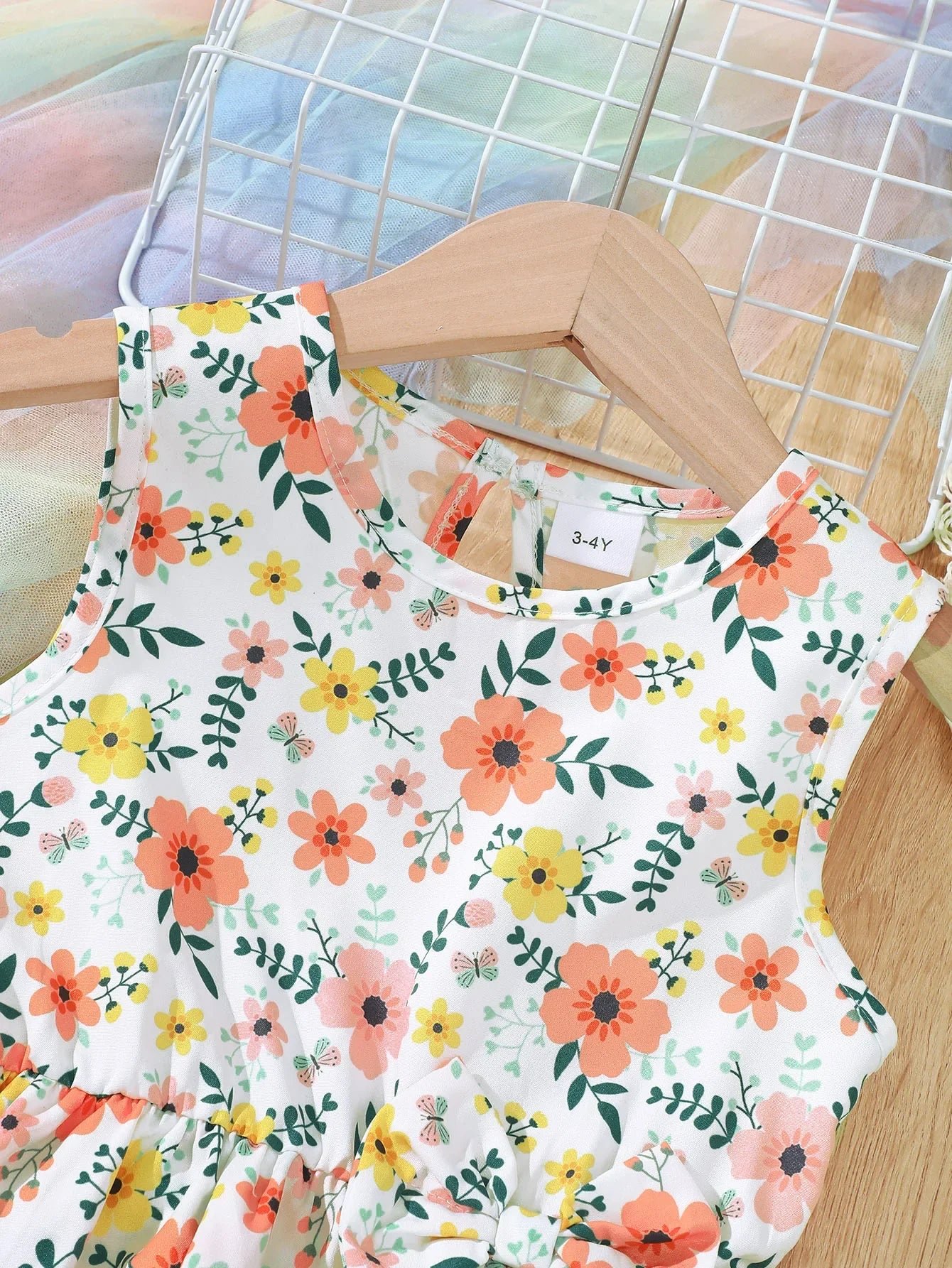 Girls' Summer Outfit – Floral Bow Sleeveless Top & Shorts Set