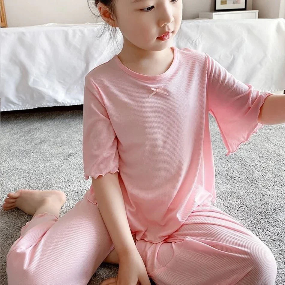 MOMSTAG Girls' Ice Silk Summer Home Clothes Set