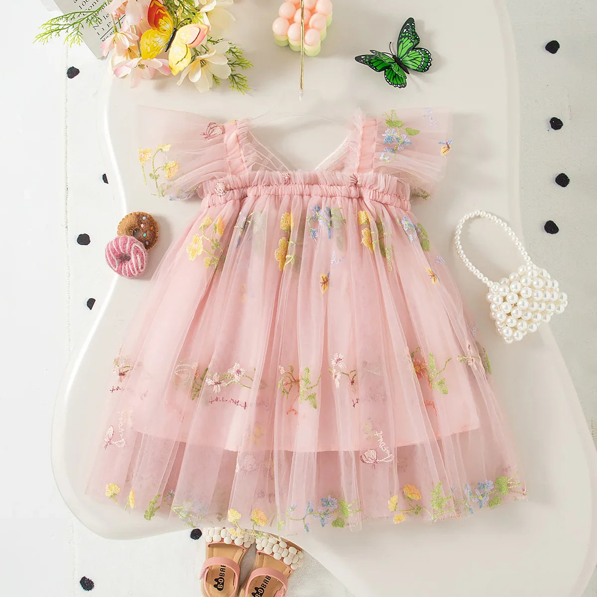 Baby Girl Summer Dress – Fruit & Flower Print Princess Dress with Bow Back for Birthday & Party