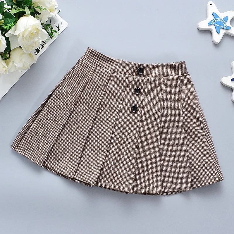 Plaid Pleated Skirt Cute Girl's Woolen Skirt