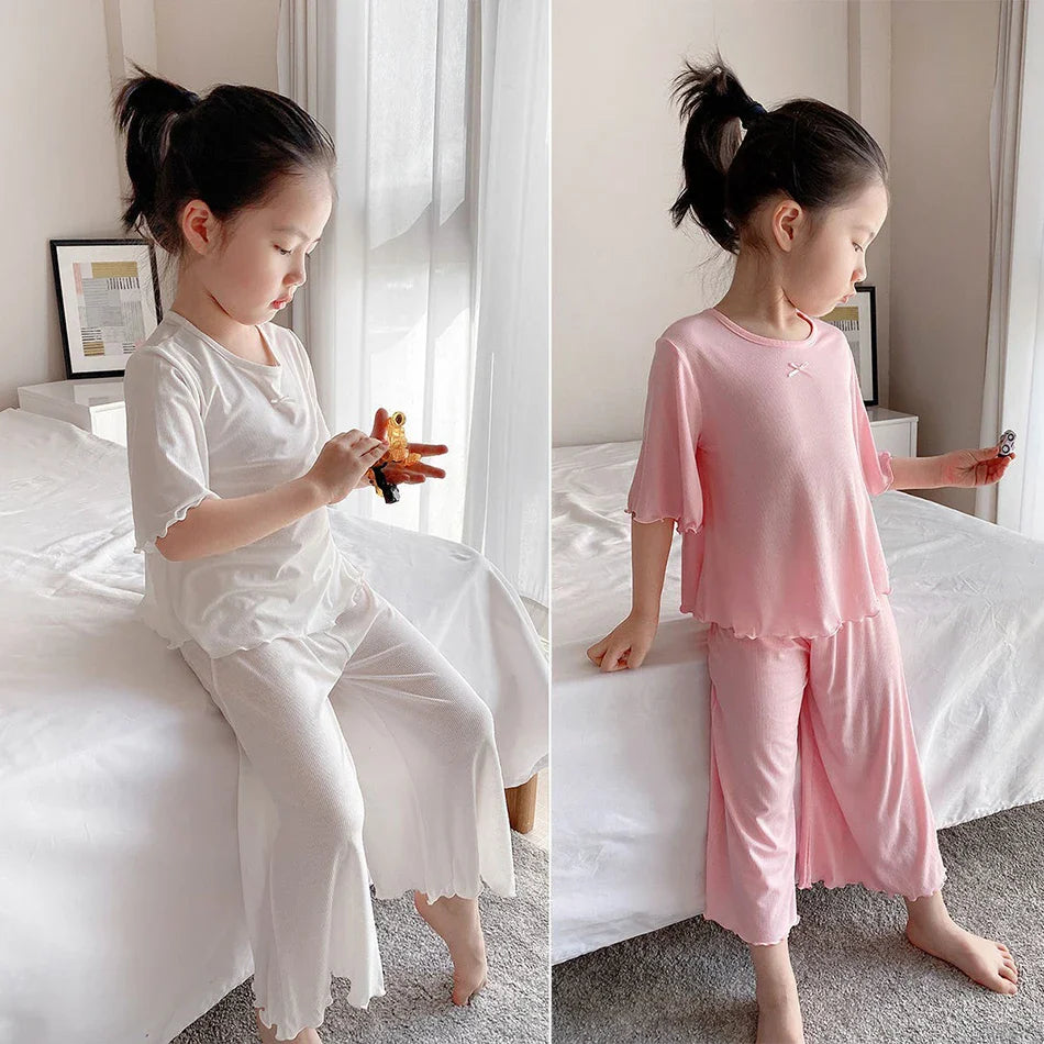 MOMSTAG Girls' Ice Silk Summer Home Clothes Set