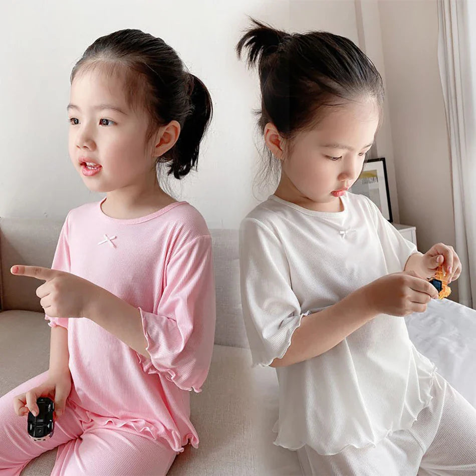 MOMSTAG Girls' Ice Silk Summer Home Clothes Set