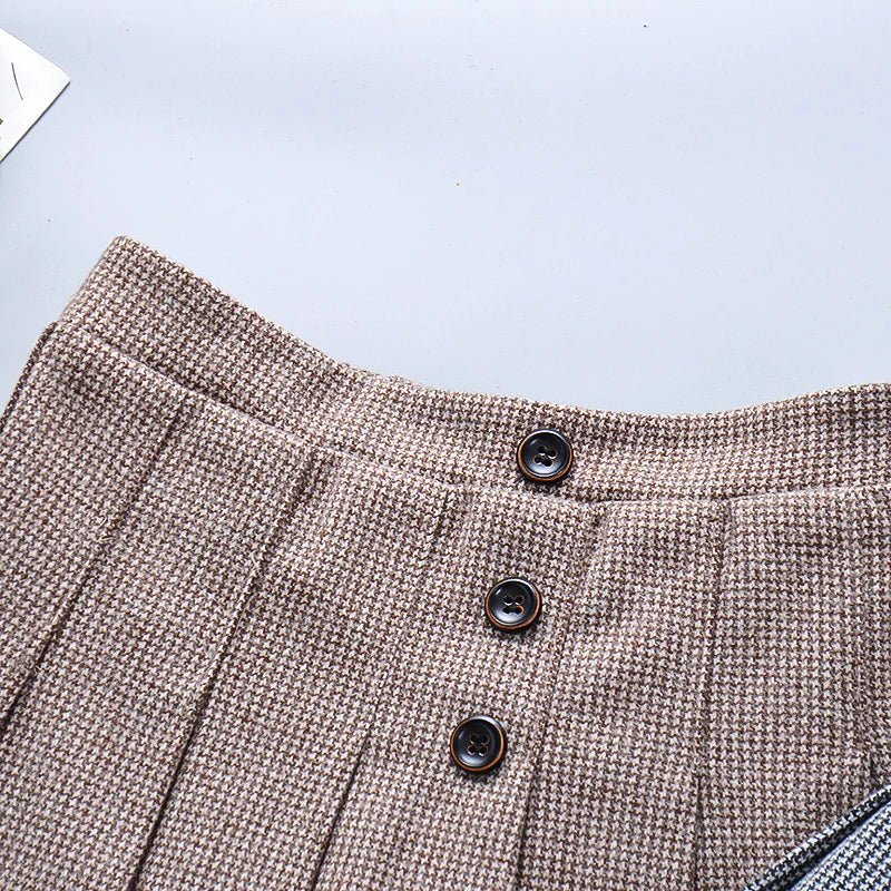 Plaid Pleated Skirt Cute Girl's Woolen Skirt